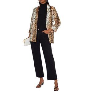 NWOT Cami NYC Owen Animal Print Back Vent Silk-Charmeuse Blazer Jacket Small
